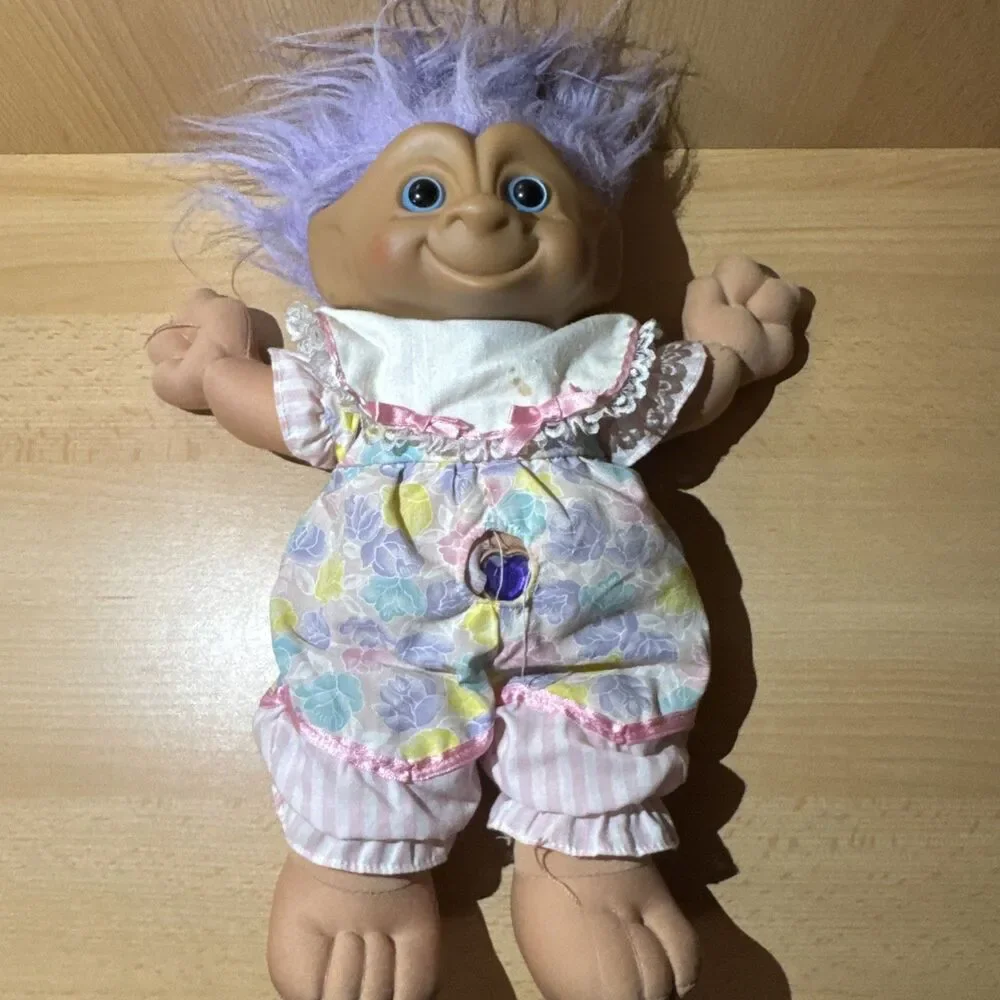 Vintage Treasure Trolls Plush Doll 1991 ACE Purple Hair Purple Diamond Wishstone